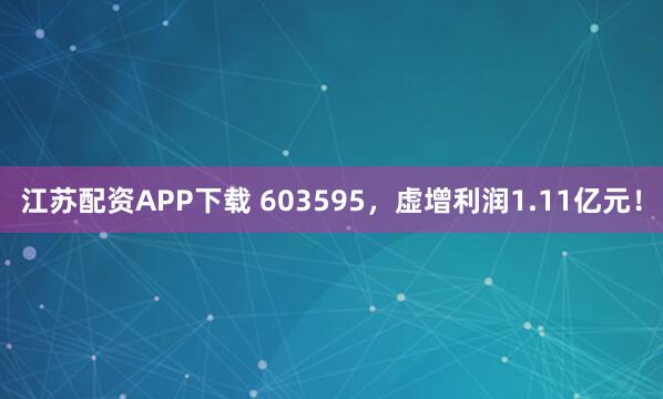 江苏配资APP下载 603595，虚增利润1.11亿元！